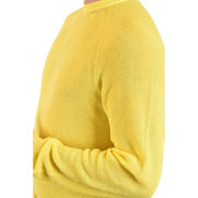 Laneus men yellow round neck cotton knitwear sweater featuring a vibrant yellow ribbed crew neck design with long sleeves