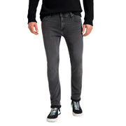 Lee men black dark gray slim-fit denim jeans with five-pocket design and subtle fading for fall winter wear