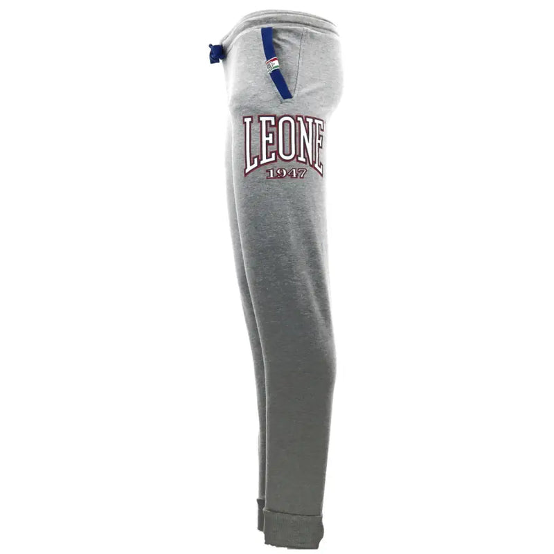 Leone 1947 men trousers gray heathered sweatpants with red and white embroidered logo and blue drawstring waist