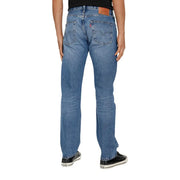 Levi's Jeans für Herren aus blauem Denim mit fünf Taschen und braunem Lederpatch, Rückansicht