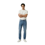 Levi’s men blue denim jeans with a classic straight-leg cut cotton stretch slim fit and subtle fading