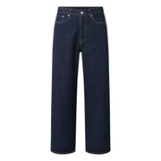 Levis men jeans dark indigo cotton denim with straight-leg cut and classic five-pocket design front view