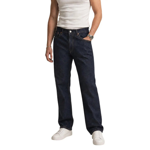 Levis men jeans blue classic cotton zip and button in dark indigo denim with five-pocket design and sturdy stitching
