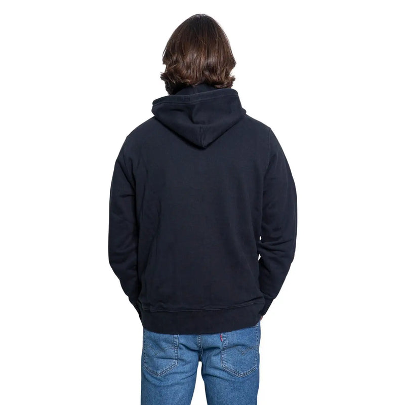 Sweat à capuche Levi's pour homme en coton noir, doublé de bleu marine, avec un tissu texturé doux et des poignets côtelés.