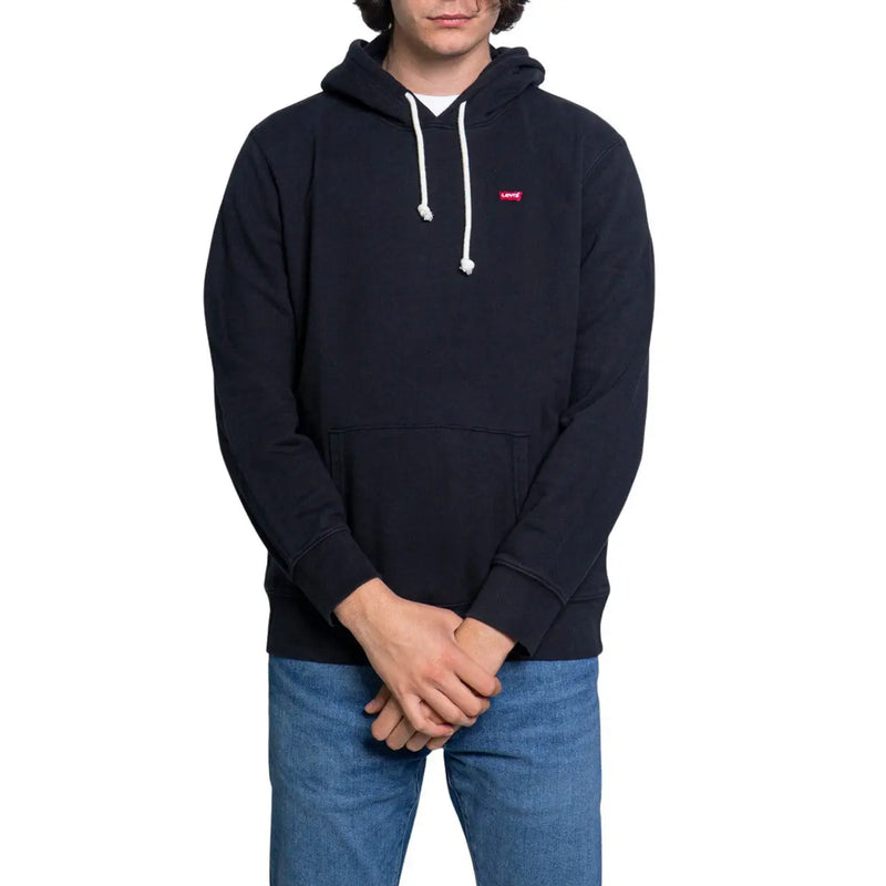 Sweat à capuche Levi's pour homme, en coton noir, avec cordons de serrage blancs et petit logo rouge sur la poitrine.