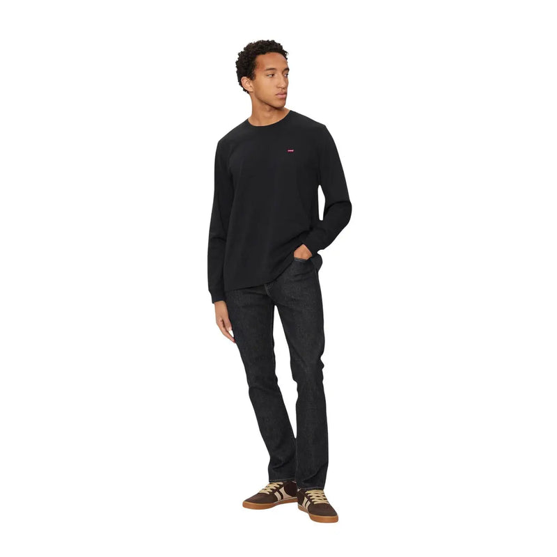 Levis mens black cotton long-sleeved crew neck t-shirt with small red logo on left chest