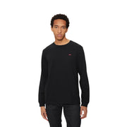 Levis mens black long-sleeved cotton t shirt with crew neck and small red logo on left chest
