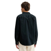 Levis mens black cotton denim shirt with contrasting white stitching and buttoned cuffs long sleeve classic design