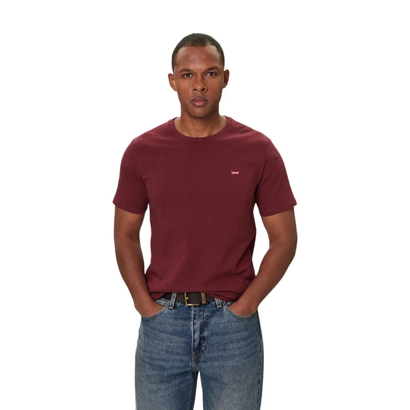 Levis mens bordeaux cotton regular fit t shirt maroon with small red logo on left chest
