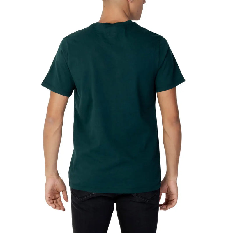 Levis mens green cotton t shirt with dark green short sleeves and round neck in a crew neck style