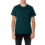 Levis mens green cotton t shirt with round neck and small red logo on the left chest