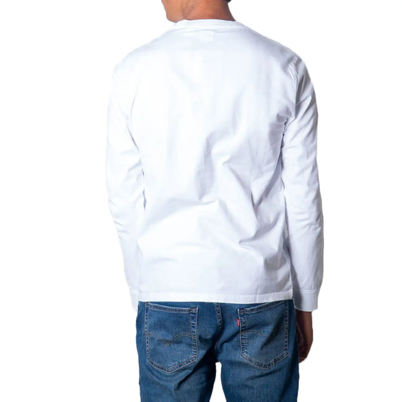 Levis mens white cotton long sleeve t shirt with a simple crew neck design made of soft cotton fabric
