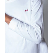 Levis mens white cotton long sleeve t shirt with red logo patch on the chest made from soft cotton fabric