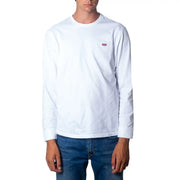 Levis mens white cotton long sleeve t shirt with a small red logo on the left chest for casual wear