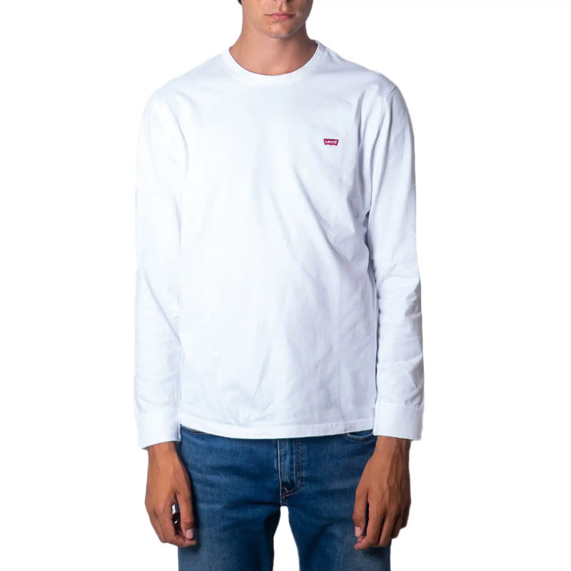 Levis mens white cotton long sleeve t shirt with a small red logo on the left chest for casual wear