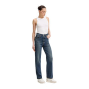Levis women blue denim cotton jeans regular fit high-waisted straight-leg in medium blue wash with button fly