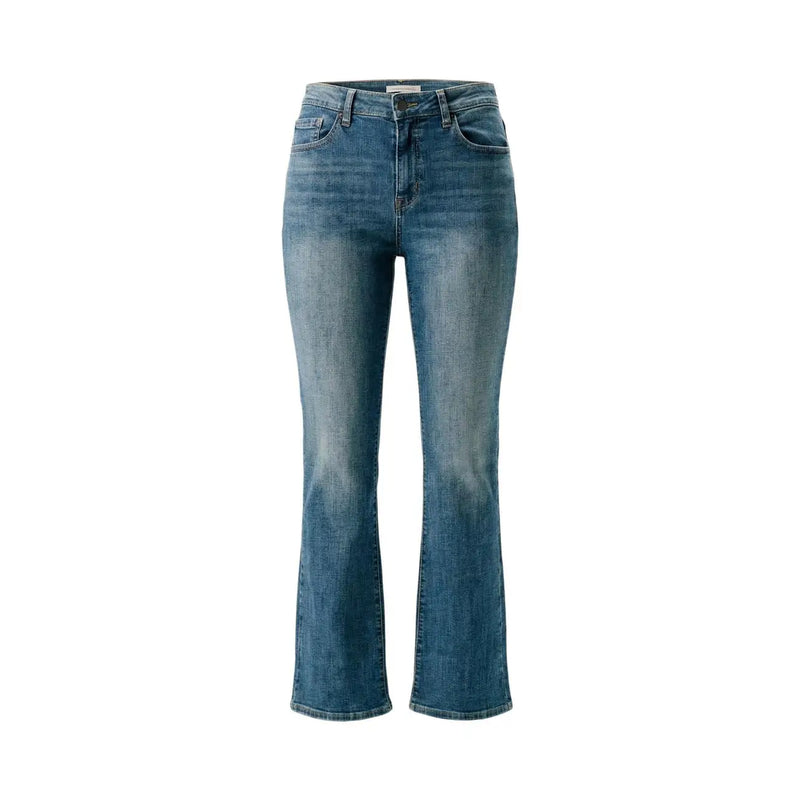 Jean Levi's pour femme en denim bleu, coupe droite et délavage subtil, en mélange de coton usé.
