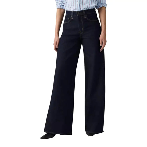 Schwarze Levi's Damen-Jeans aus Baumwollmischung mit dunkelblauem, weitem Bein, hohem Bund und klassischem Five-Pocket-Design