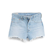 Levis Women Light Blue Cotton Shorts with light wash denim, cutoff style, button fly, distressed hem