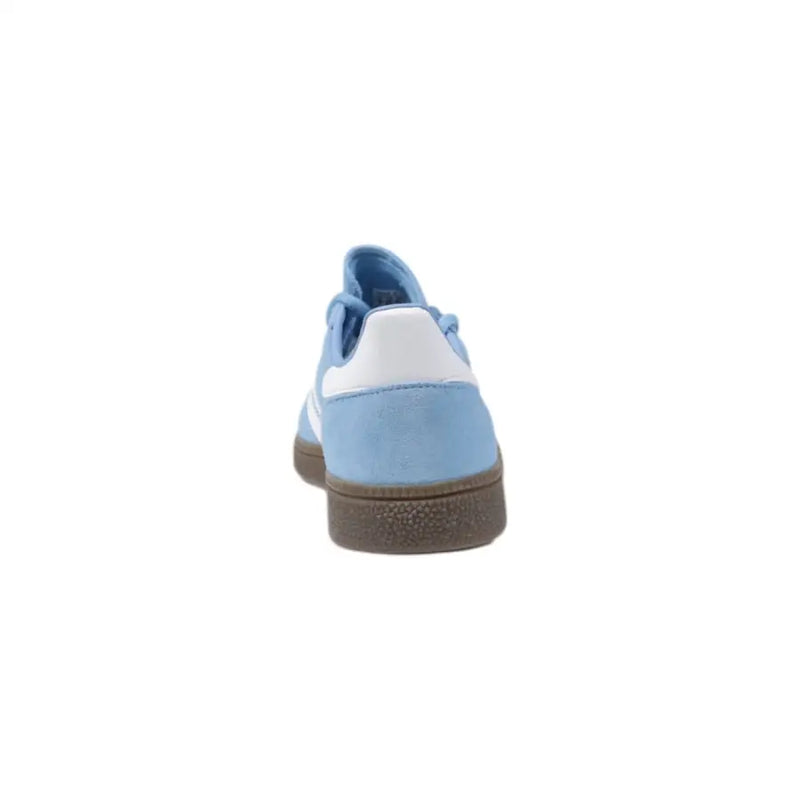 Light blue adidas women spring summer leather slip on sneaker with white accents and brown rubber sole