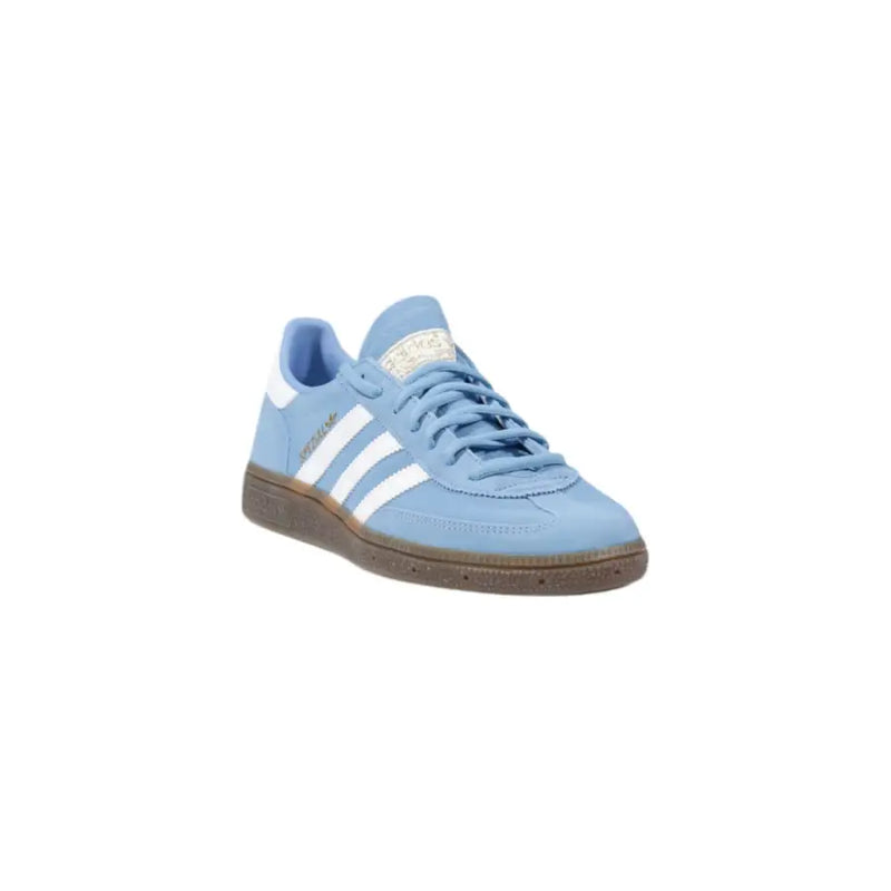Light blue Adidas women’s slip-on sneakers with white stripes and brown sole for spring summer