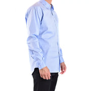 Light blue button-down long-sleeved dress shirt displayed in a product image
