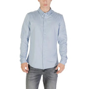 Light blue long sleeved shirt displayed on a retail product listing