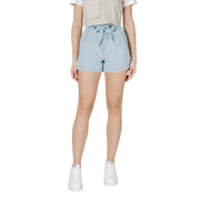 Short taille haute bleu clair en lyocell avec ceinture et poches