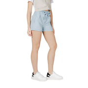 Light blue lyocell high waisted shorts with a tied belt loop and pockets for casual wear