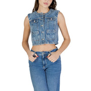 Gilet sans manches en coton biologique bleu clair, fermeture boutonnée et poches