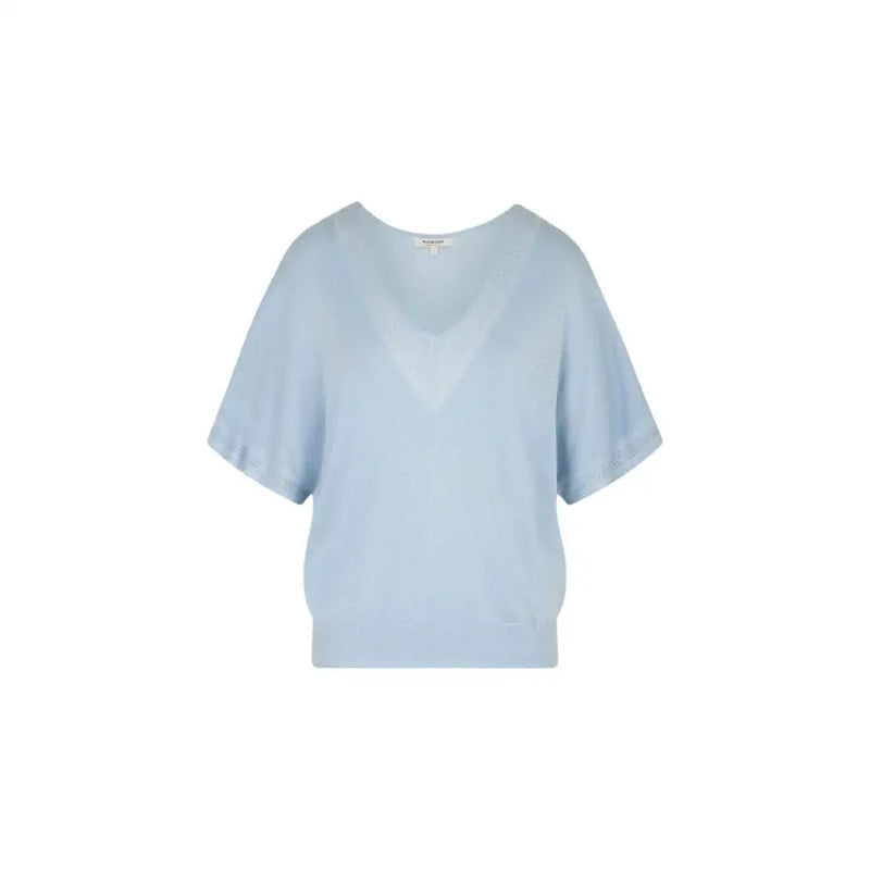 Pull bleu clair à manches courtes et col en V top pour femmes, coupe décontractée