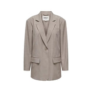 Light blue womens linen-blend blazer with oversized fit, single button and flap pockets