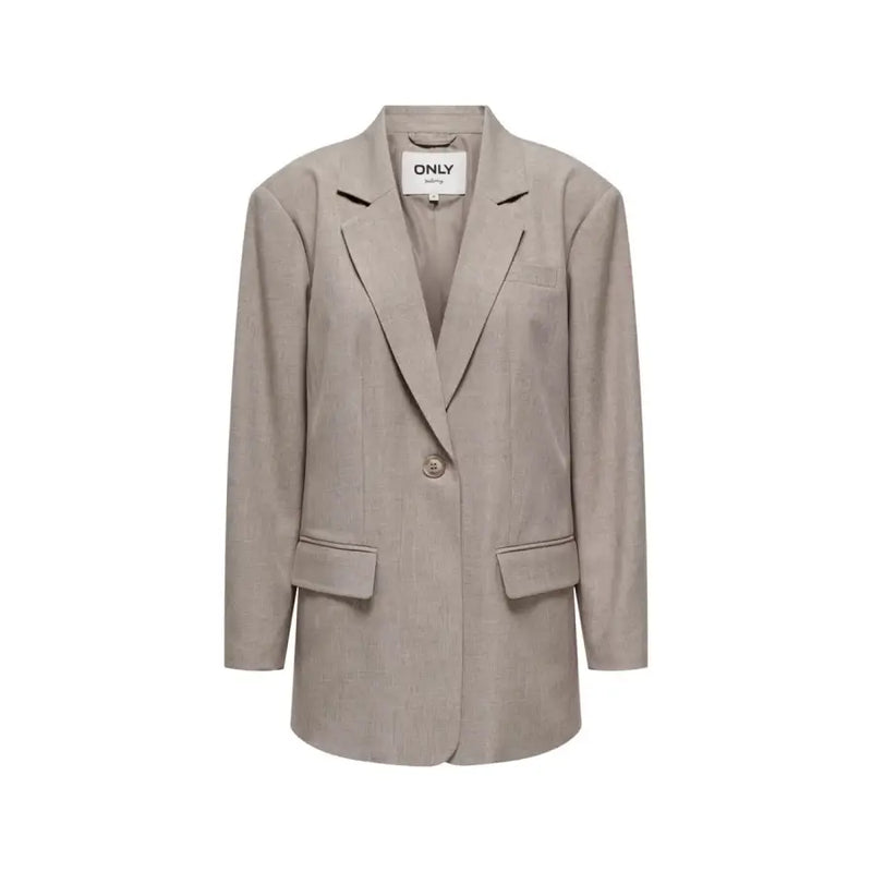 Light blue womens linen-blend blazer with oversized fit, single button and flap pockets