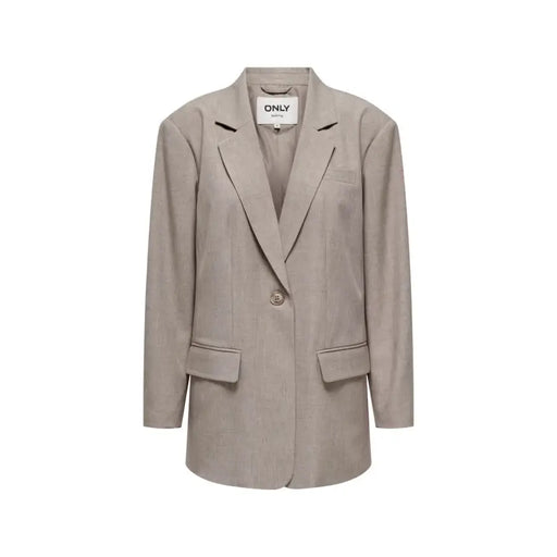 Hellblauer Damenblazer aus Leinenmischgewebe mit Oversized-Passform, einem Knopf und aufgesetzten Taschen