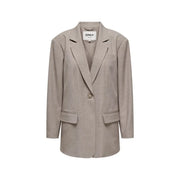 Light blue womens linen-blend blazer with oversized fit, single button and flap pockets