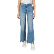 Light Blue Women’s Fall Winter Jeans featuring distressed wide-leg design with raw hem