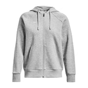 Light gray zip-up hooded sweatshirt with front pockets by Under Armour for women