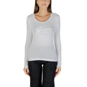 Light grey Guess long-sleeved top with rhinestone logo for women in fall winter collection