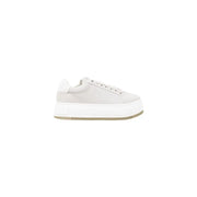 Light grey suede platform sneakers with white laces and tan sole from Calvin Klein Jeans Women