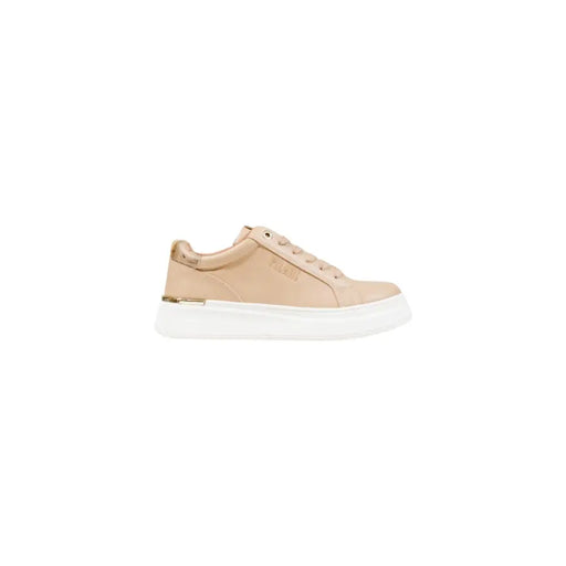 Light pink leather platform sneakers with white soles and gold accents from Alviero Martini Prima Classe