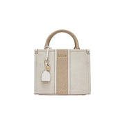 Liu Jo beige cotton handbag featuring a woven canvas tote with a textured stripe silver-tone hardware and braided handles