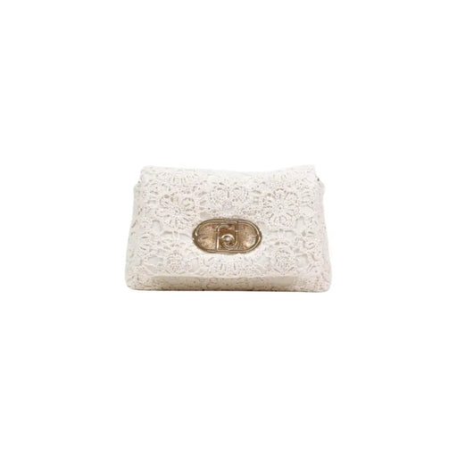 Liu Jo beige handbag with white lace clutch detailing and gold-tone oval clasp with shoulder strap and pockets