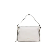 Liu Jo beige leather handbag with braided shoulder strap and gold tone zippers featuring multiple pockets