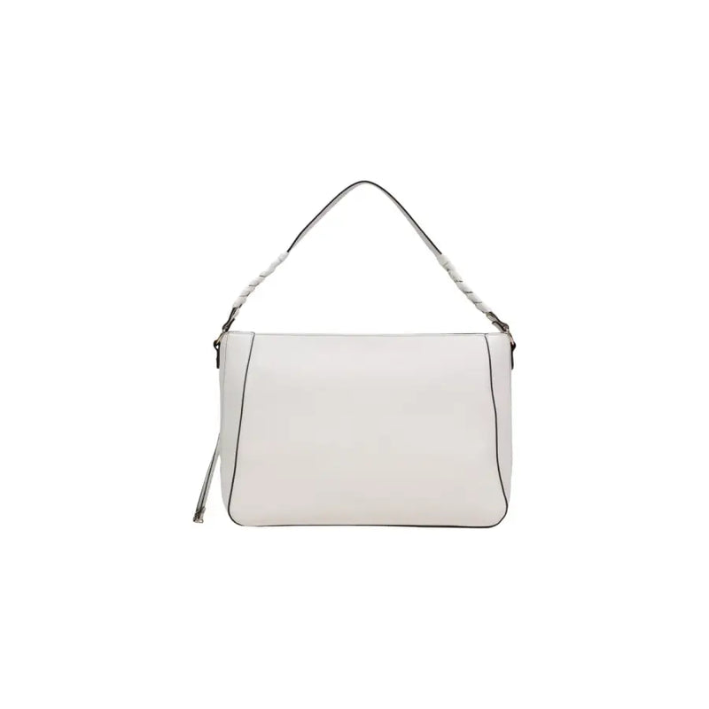 Liu Jo beige leather handbag with white braided shoulder strap and black trim featuring multiple pockets