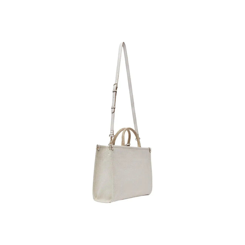 Liu Jo beige cream-colored tote bag with a sleek minimalist design and contrasting woven handles and shoulder strap