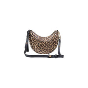 Liu Jo beige leopard print crescent shoulder bag with zip pockets black leather strap and gold-tone hardware