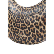 Liu Jo beige leopard print leather shoulder bag with gold-tone branding and zip pockets