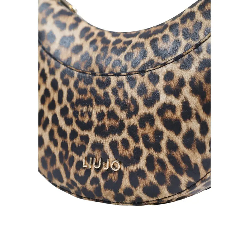 Liu Jo beige leopard print leather shoulder bag with gold-tone branding and zip pockets