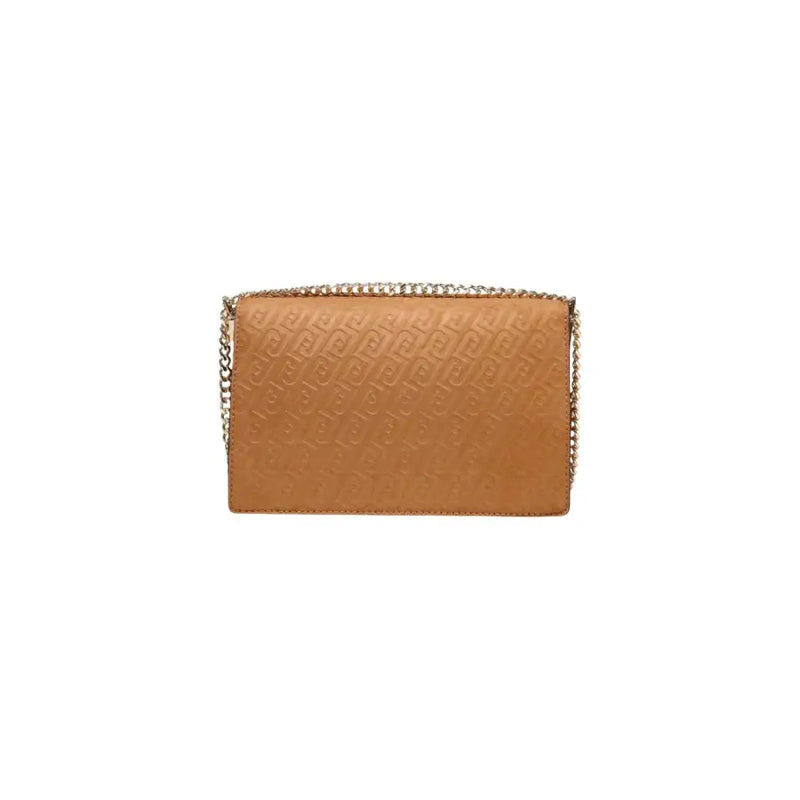 Liu Jo beige polyester handbag with tan leather crossbody design embossed logo and gold-tone chain strap 23x16x9 cm