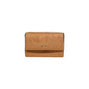 Liu Jo beige polyester shoulder handbag featuring a tan leather crossbody bag with embossed logo and gold-tone chain strap